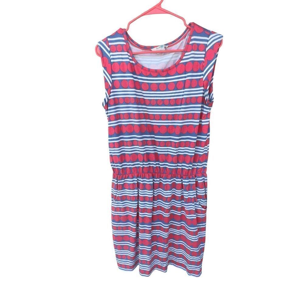 BODEN 10R Blackberry Day Striped Polkadot Summer Jersey Sleeveless coral dress